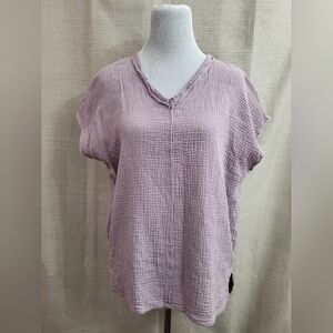 La Miel Women's Shirt Textured Gauze Short Sleeve Rustic Hem Dusty Pink Sz Small